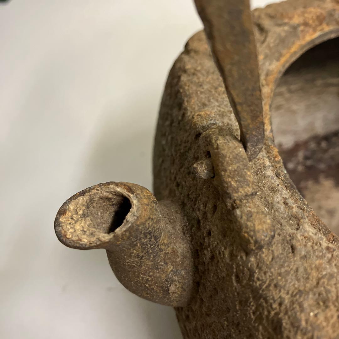 【希少・骨董】南部鉄器 鉄瓶 四角型 鶴笹文 銅蓋 アンティーク 当時物 レトロ