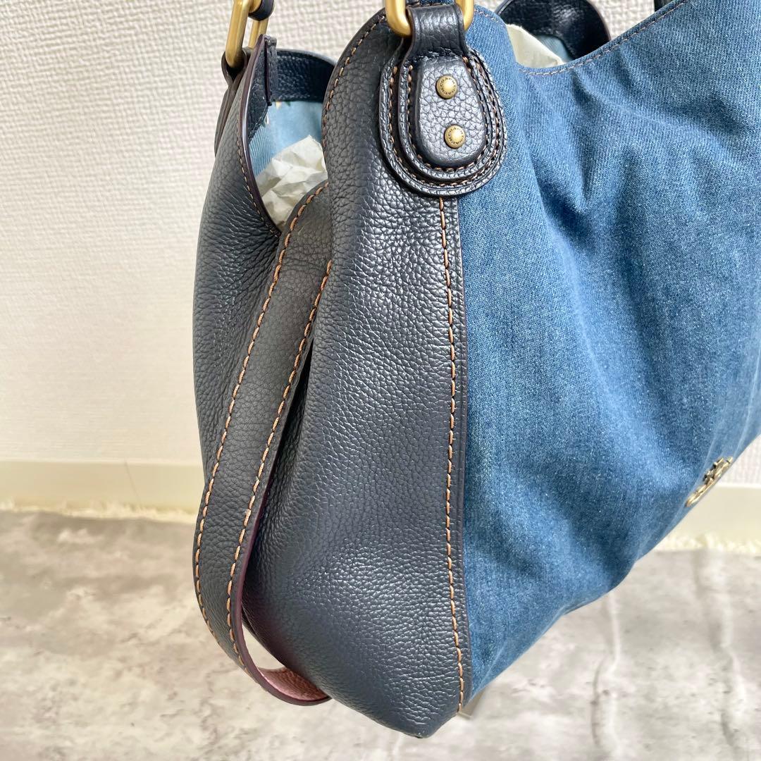 コーチ　ハンドバッグ レザー イーディー デニム 花柄