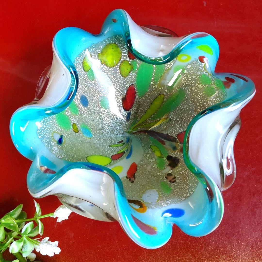 60's　ヴィンテージ　 ベネチアンガラス　ムラーノ　手吹き工芸品　キャンディ皿
