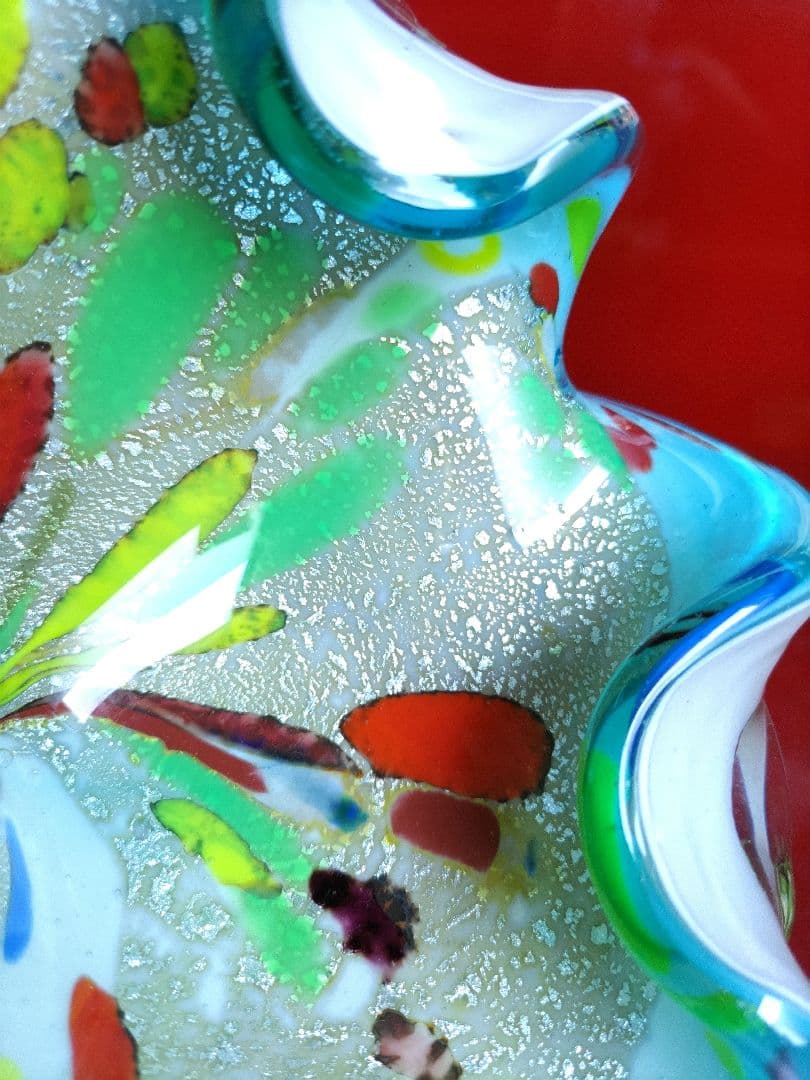 60's　ヴィンテージ　 ベネチアンガラス　ムラーノ　手吹き工芸品　キャンディ皿