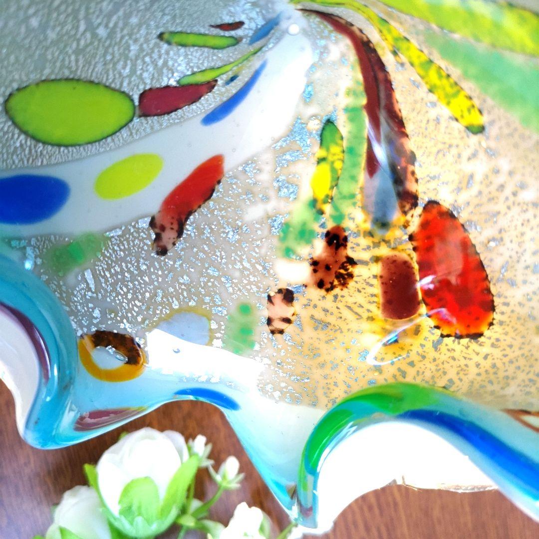 60's　ヴィンテージ　 ベネチアンガラス　ムラーノ　手吹き工芸品　キャンディ皿