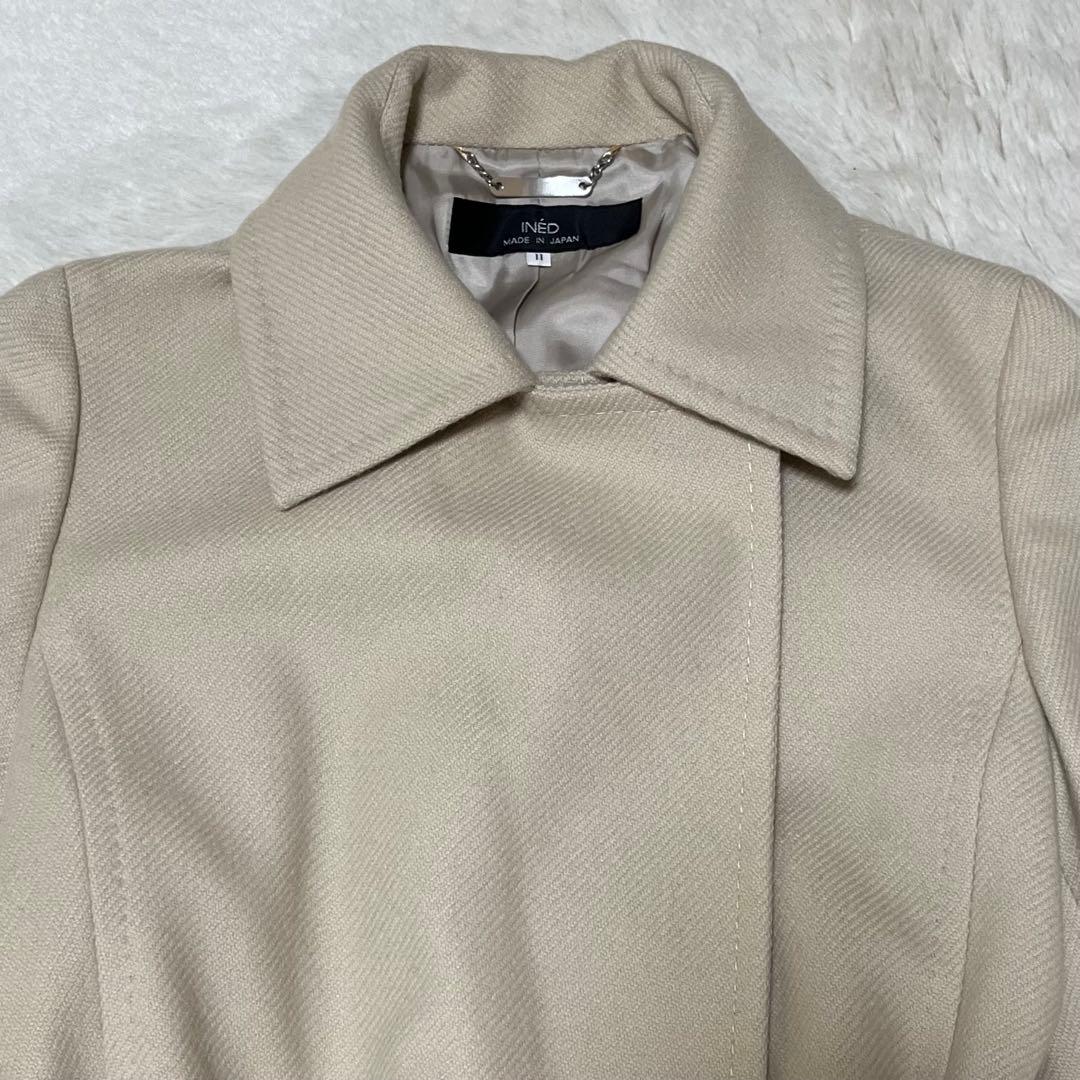 美品　イネド　カシミヤ混　ロング　チェスター コート ベルト　女優襟　L 11