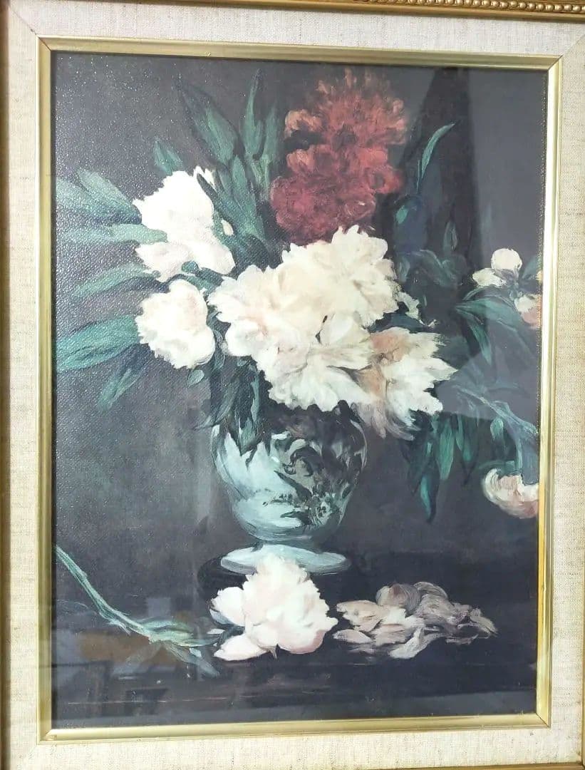 ♥セール　絵画美術　額装油絵　油彩画　芍薬名花　花瓶　複製画