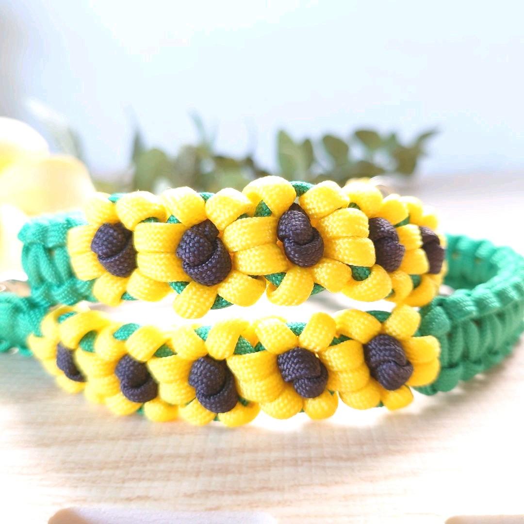 パラコードリード＆首輪　✿ひまわり✿　カフェリード　ハーフチョーク　№044