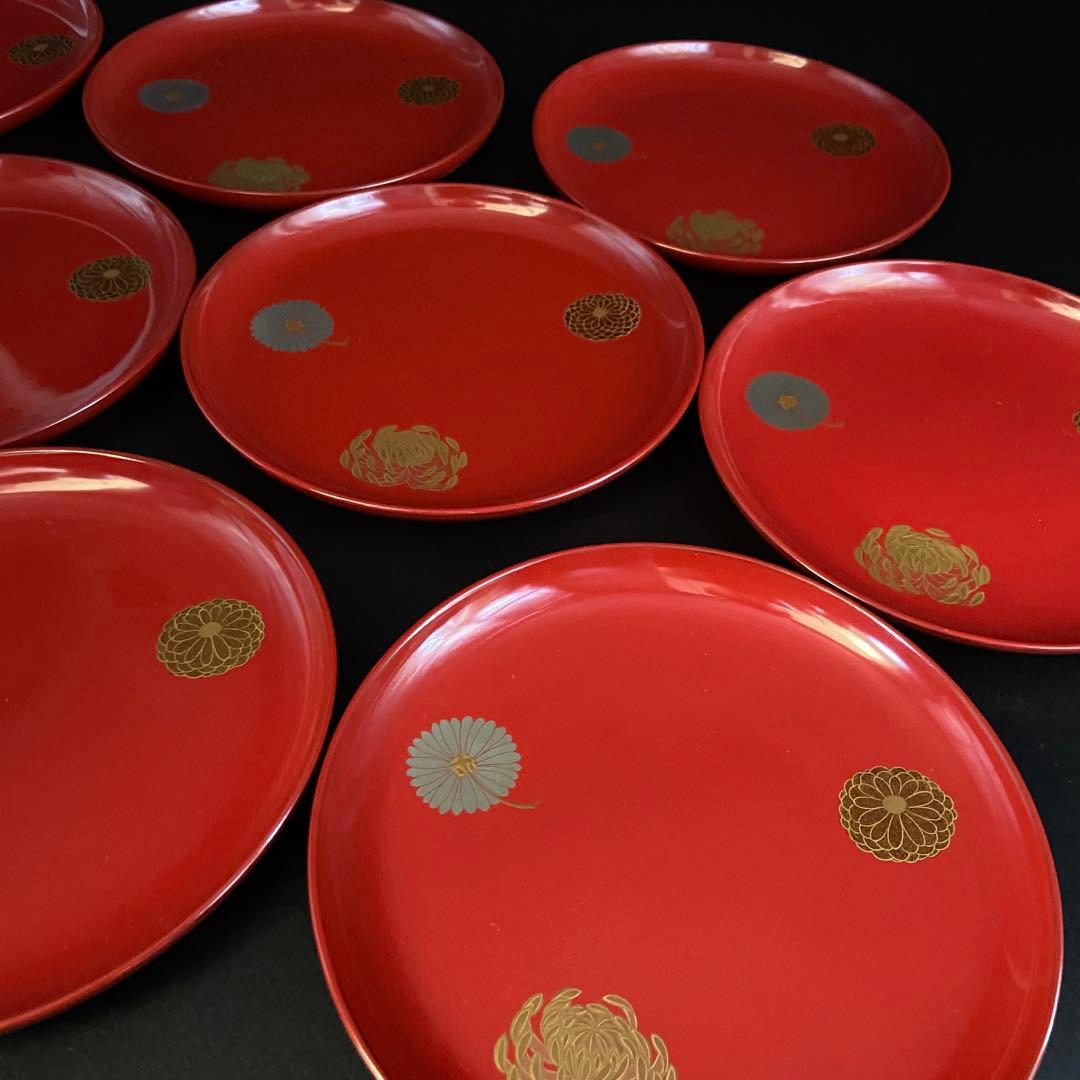 京都 平安象彦 菊 銘々盆 菓子皿 漆器 10客 共箱 菓子器 茶道具 懐石