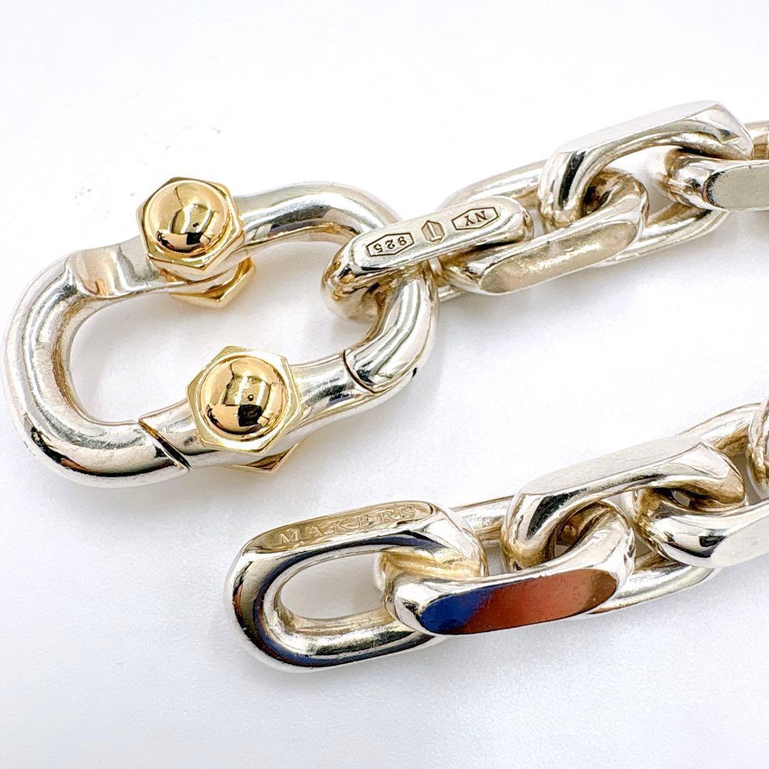 美品 ティファニー メイカーズ ワイド チェーン コンビ シルバー k18