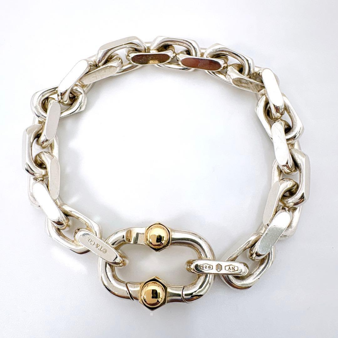 美品 ティファニー メイカーズ ワイド チェーン コンビ シルバー k18