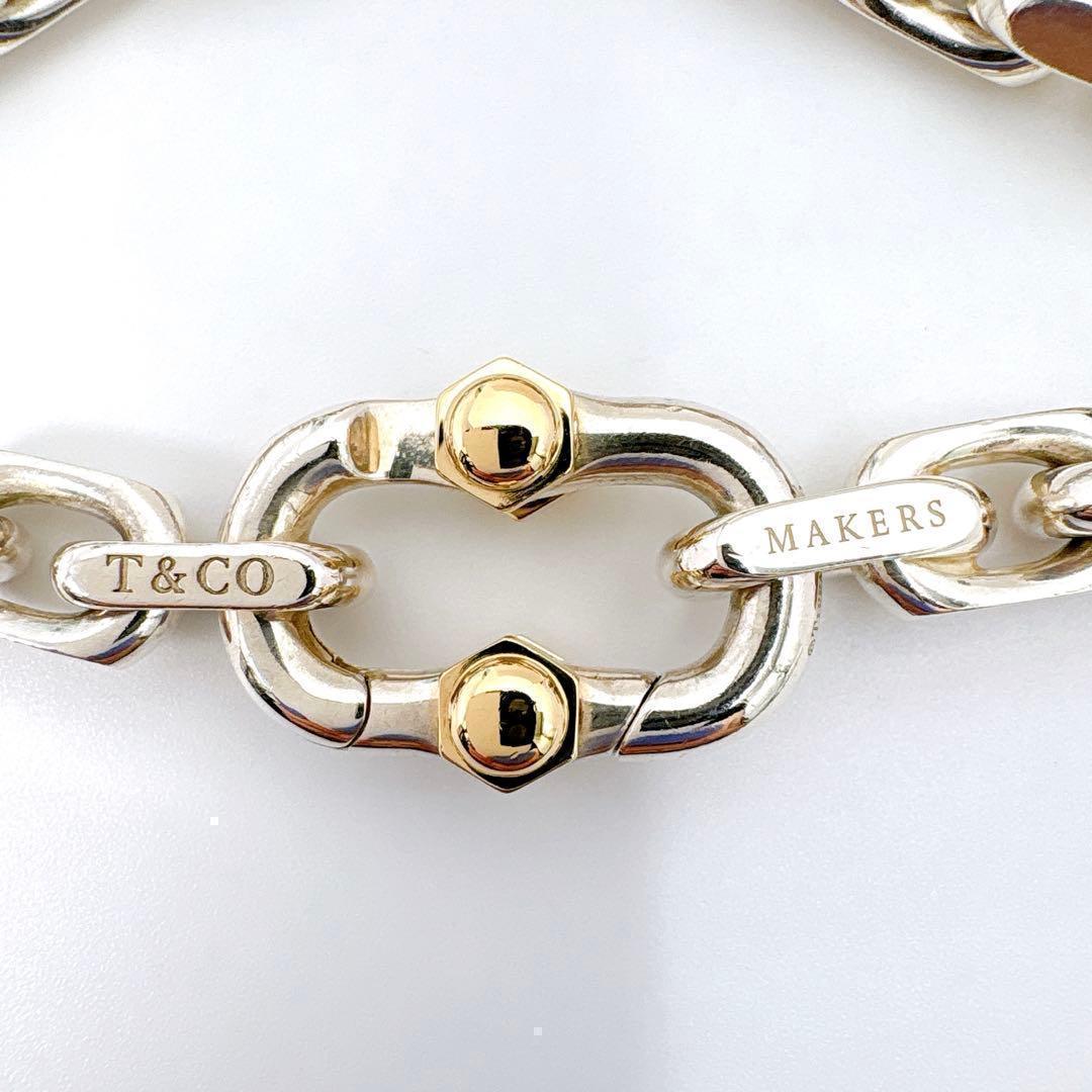 美品 ティファニー メイカーズ ワイド チェーン コンビ シルバー k18