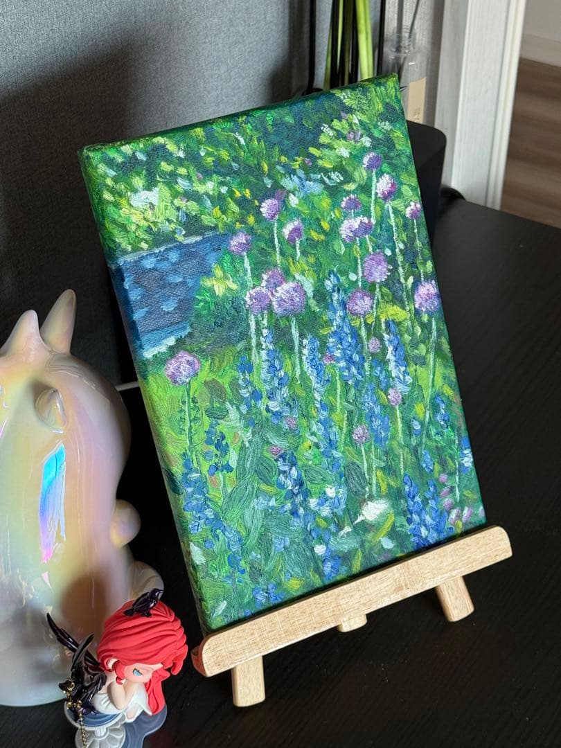 「ガーデンの午後」　手描き　油絵　風景画　原画　油彩画　印象派