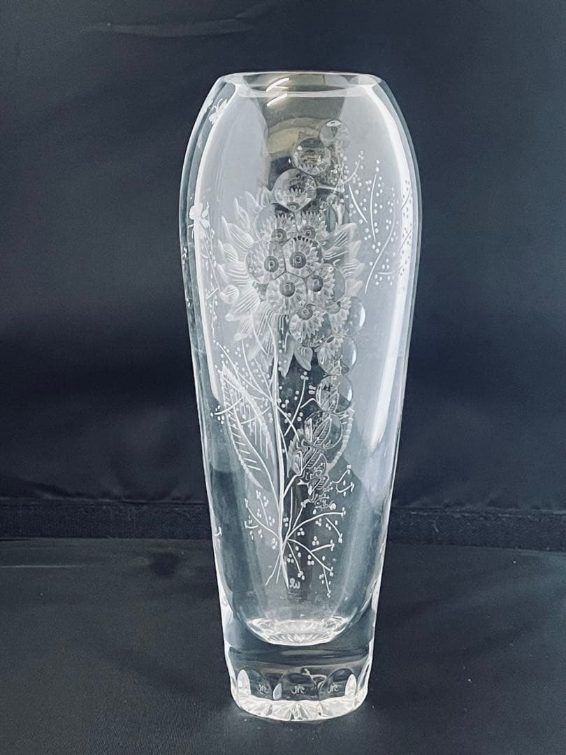 マイセンクリスタルガラス ひまわり彫刻フラワーベース