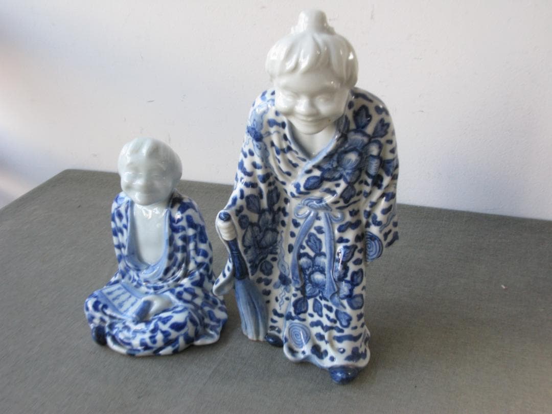 ☆　九谷焼　染付　陶磁器人形　縁起物　昭和レトロ　レア　☆