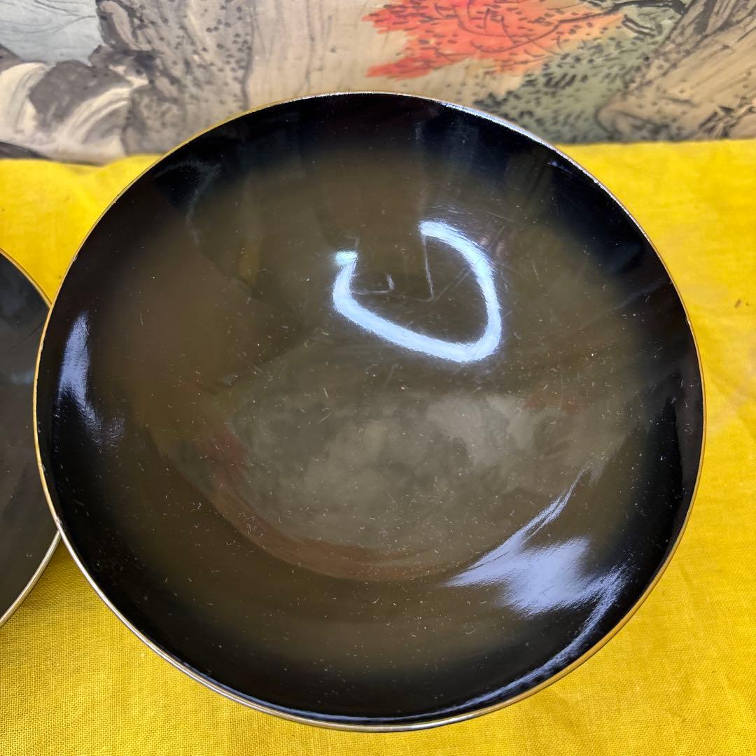 木製漆器椀　金色鶴　金蒔絵　内絵　魚　5客　時代箱　明治時代