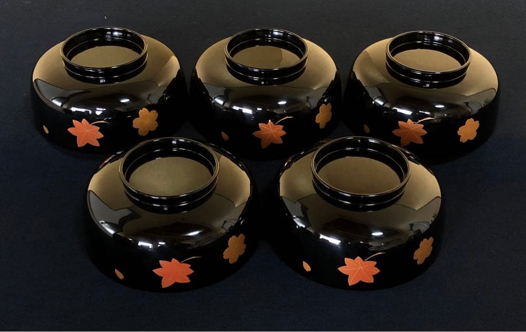 割引❗️《レ》輪島塗 嵐山蒔絵 煮物椀5客 木製漆器 木箱　251104う3