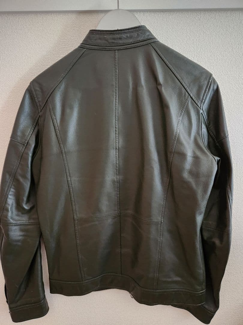 ダークグリーン レザー シングルライダースジャケット