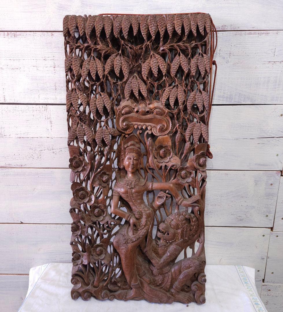 アンティーク インド 木彫りの壁掛け 天然木 木製 無垢材 仏教 古美術 彫刻