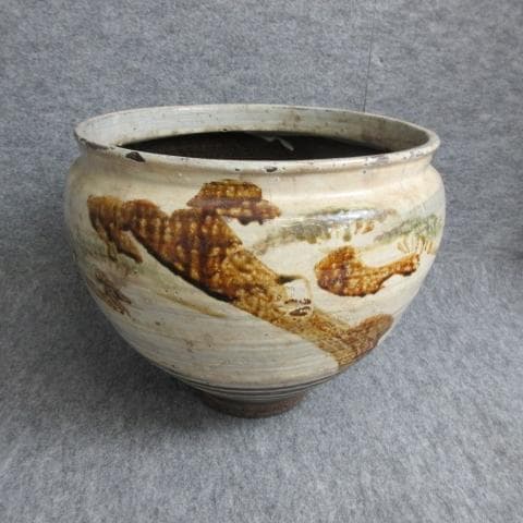 二川焼二彩松絵半胴大甕 [B27986]