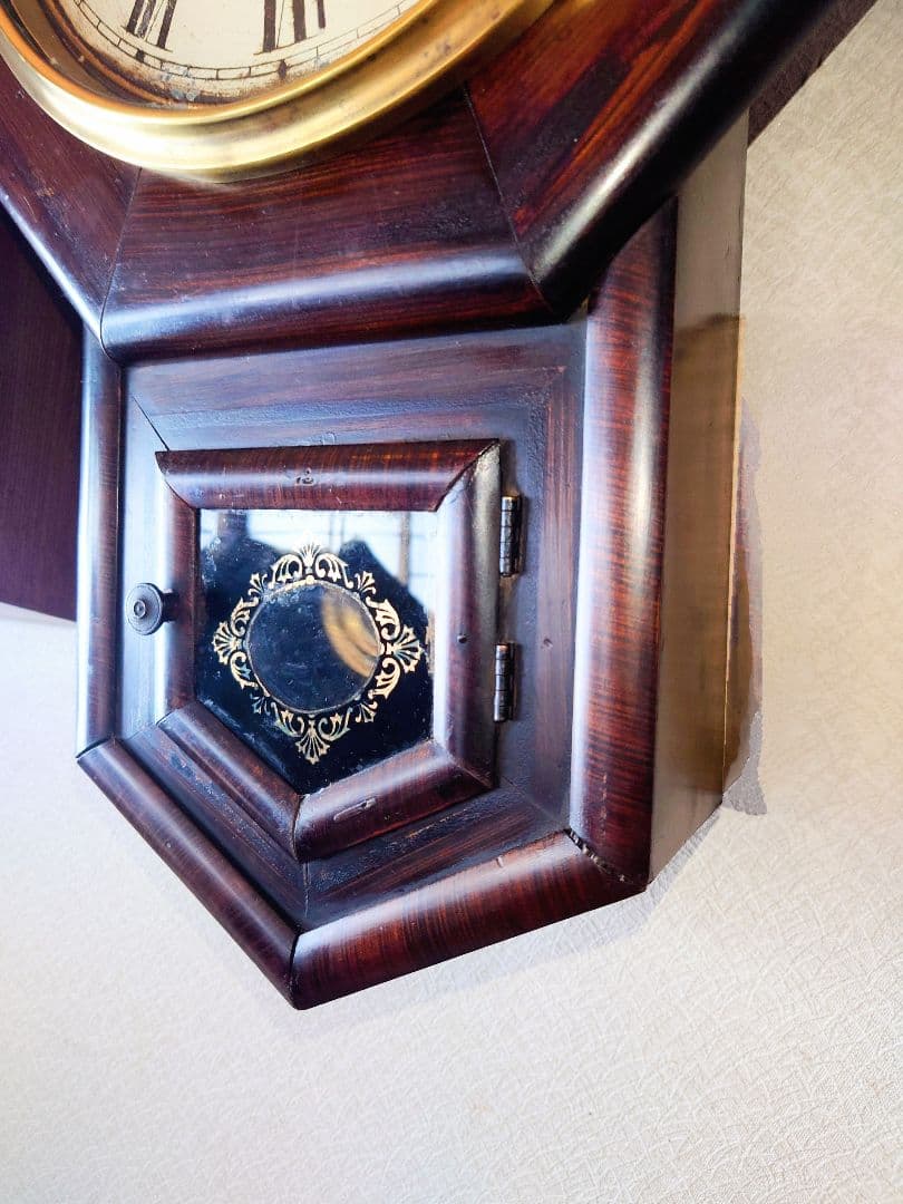 〈完動・美品〉林市兵衛時計製造　日の出鶴ラベル　金筋八角合長ゼンマイ 振り子時計