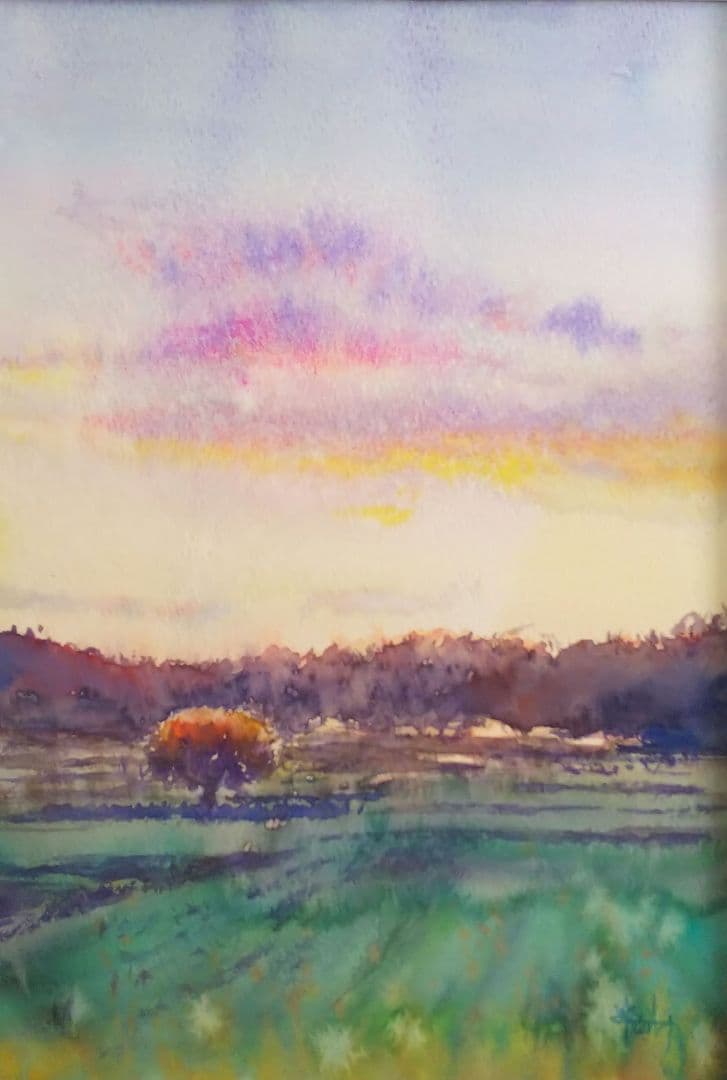 癒しの水彩画1077 sunset