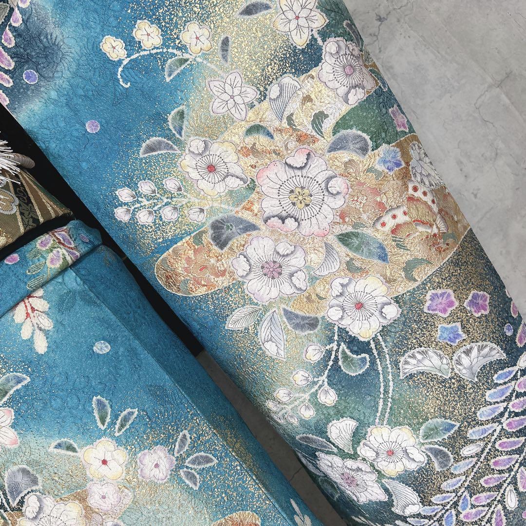 振袖のみ　辻ヶ花　本加工　華やか　水色　金彩加工　成人式　二十歳　p4