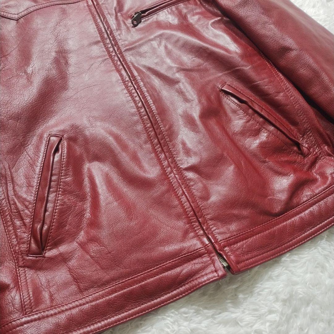 超レア　DEGNER　山羊革　シングルライダースジャケット　コンチョ釦　L　赤