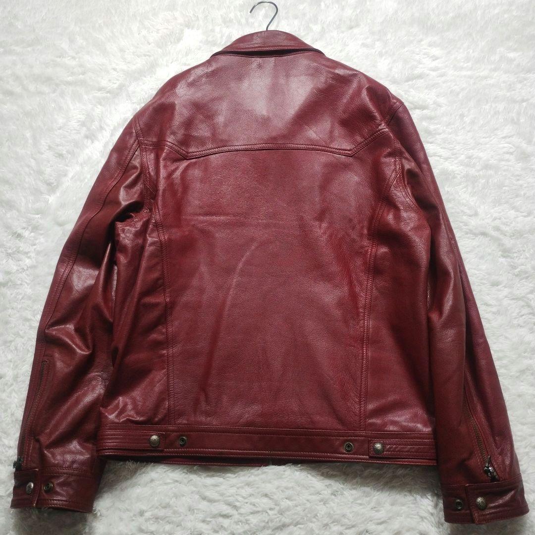 超レア　DEGNER　山羊革　シングルライダースジャケット　コンチョ釦　L　赤