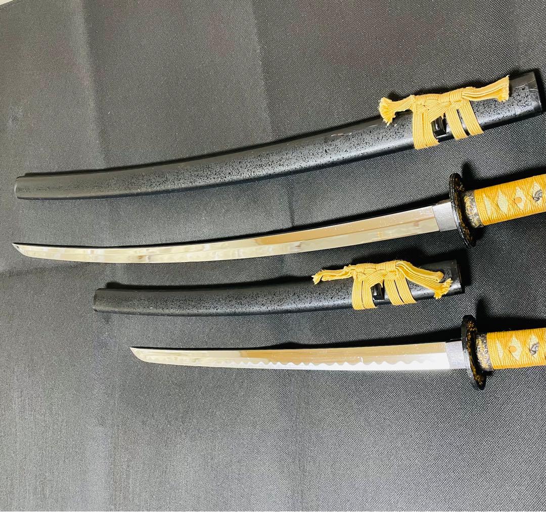 模造刀 日本刀 のたれ刃紋 武具 居合刀 2本セット 刀剣 太刀 脇差（B05）