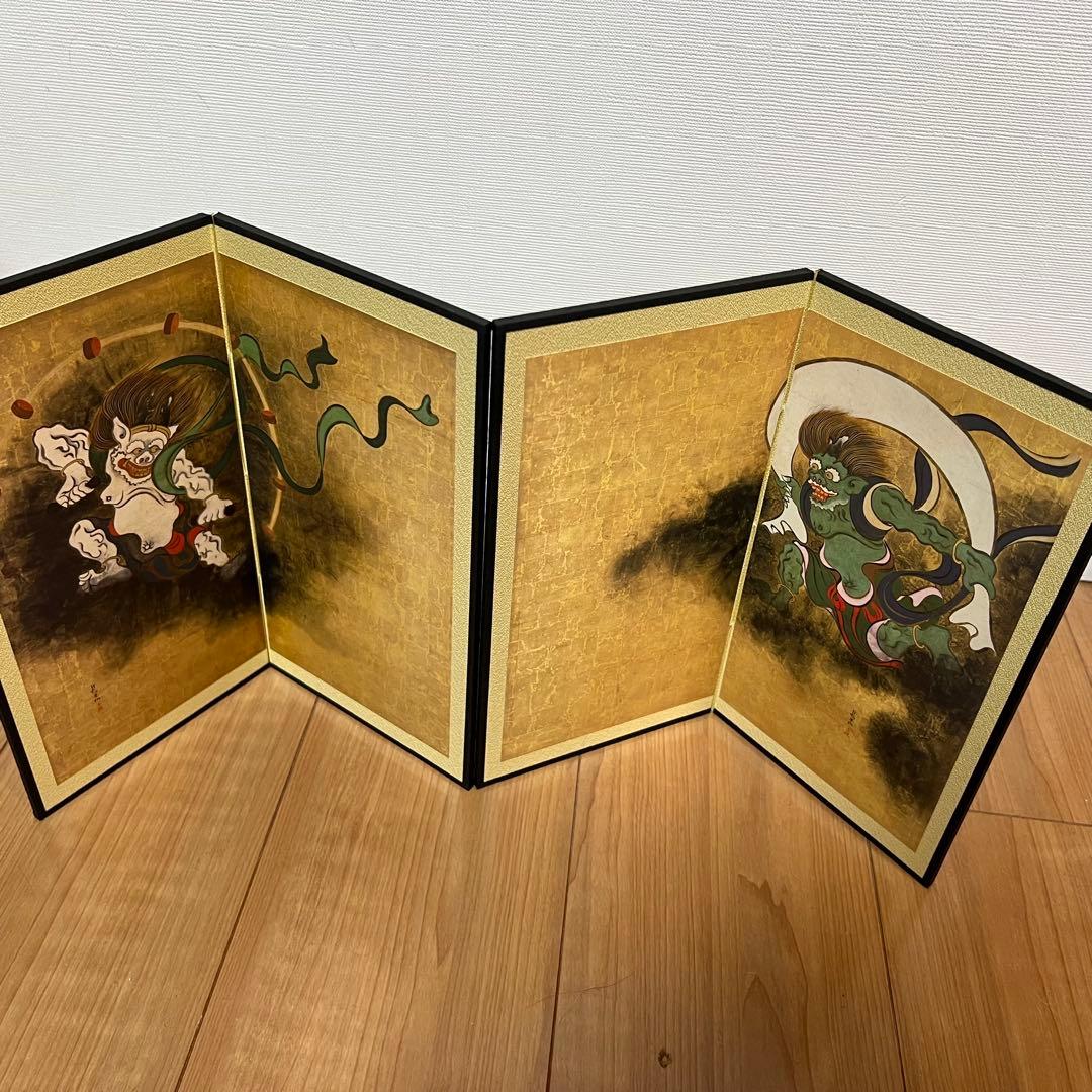 【未使用美品】風神雷神図/夏秋草図屏風　両面屏風