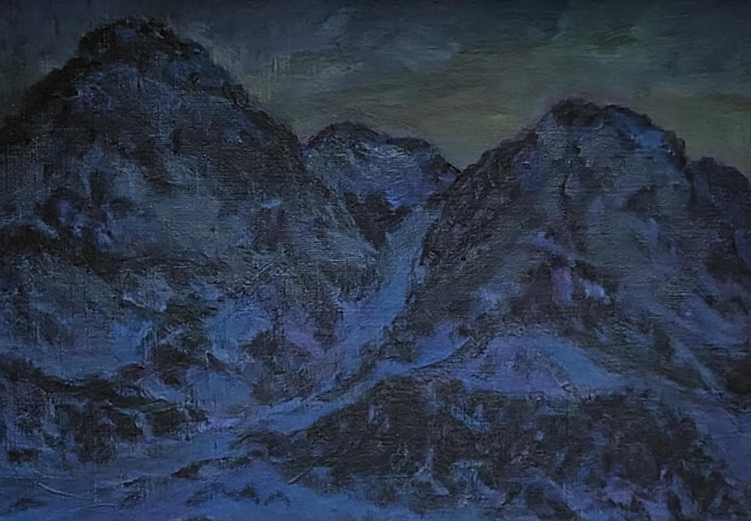 「山小屋の灯」1991 F15 油絵 油彩画 絵画 アート 燧ヶ岳 尾瀬ヶ原