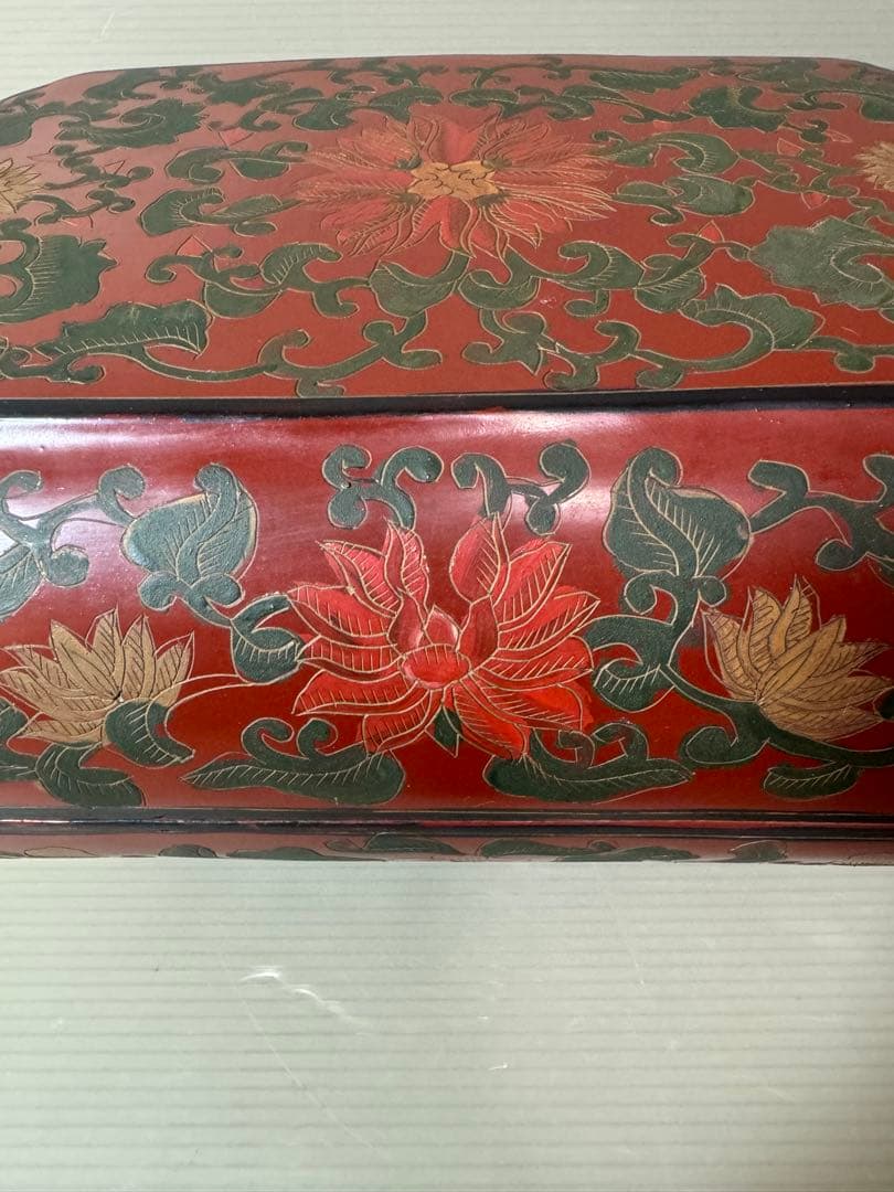 2925 時代　唐物　花文　四方　蓋物　菓子器