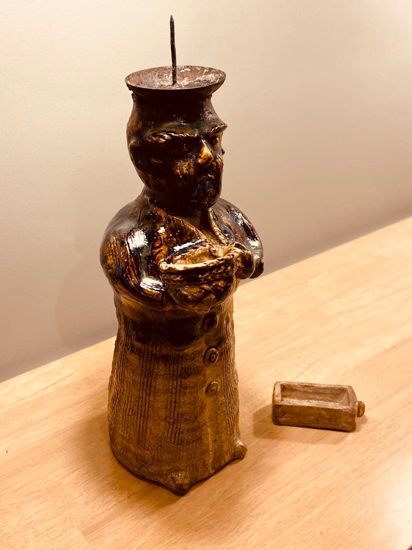 織部　南蛮人蝋燭台　vintage ORIBE￼