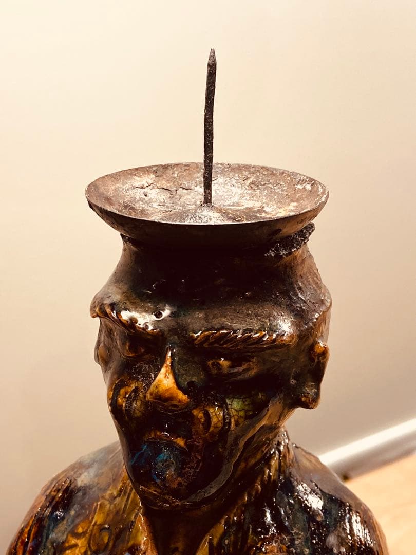 織部　南蛮人蝋燭台　vintage ORIBE￼