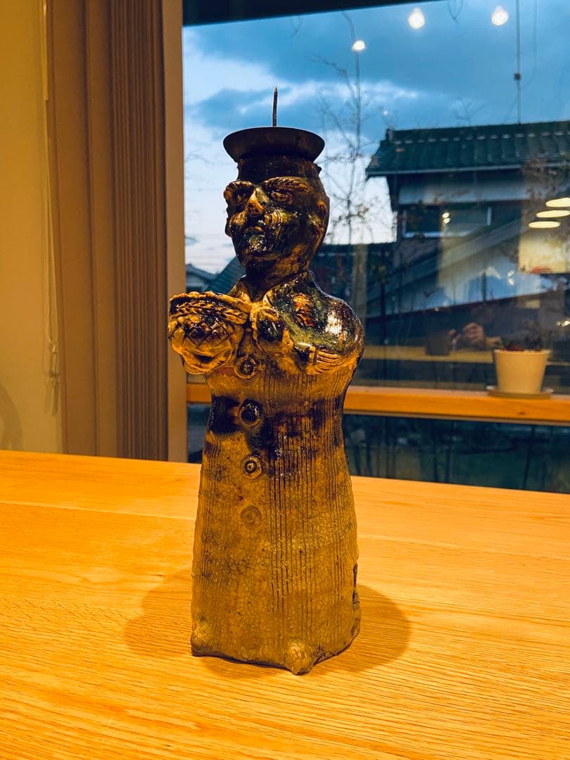 織部　南蛮人蝋燭台　vintage ORIBE￼