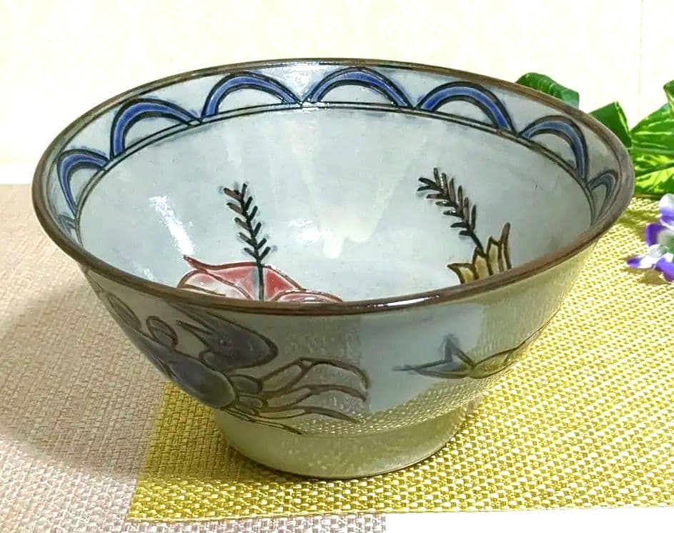 沖縄やちむん　魚文　壺屋焼　宮陶房　宮城須美子　レア❢　花と海洋生物　丼　深鉢