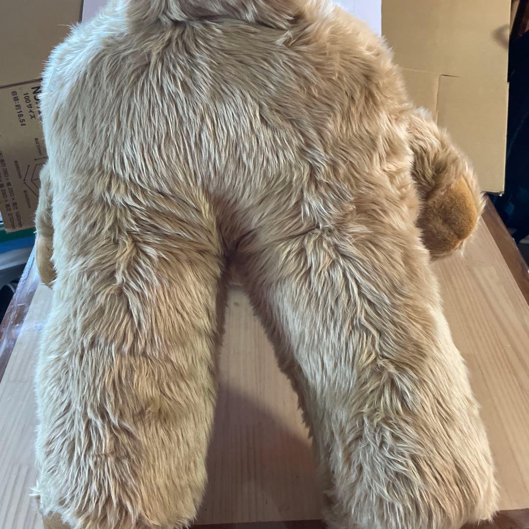 特大テディベアーお座りタイプ青色リボン付きぬいぐるみ