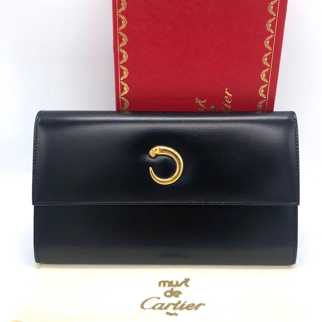 未使用✨カルティエ レザー　3つ折り長財布 パンテール ボックスカーフ ブラック