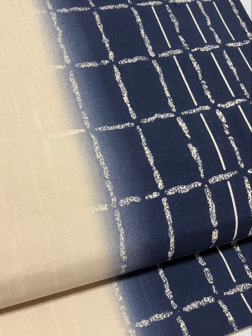 結城紬 藍染め 袋帯 全通柄 正絹 証紙 未使用 寸長 イ5501