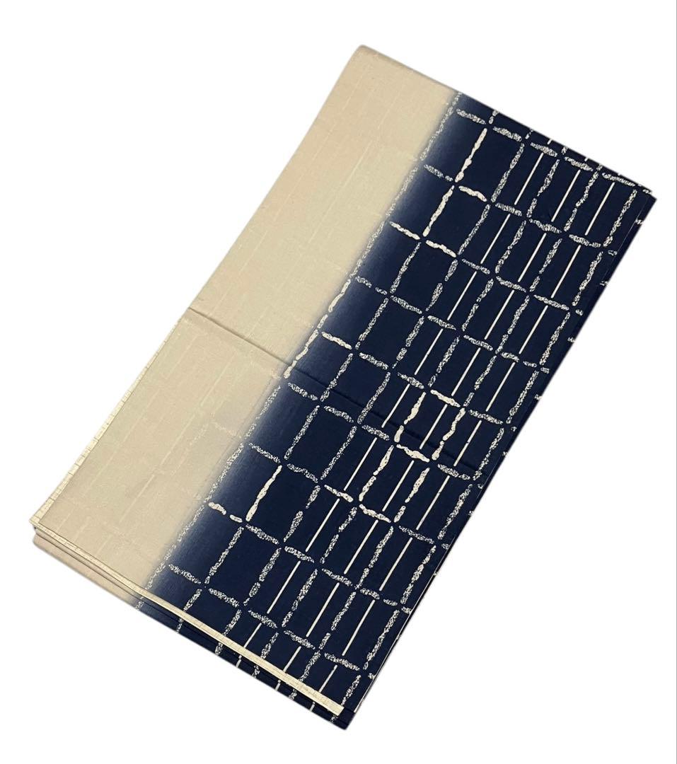 結城紬 藍染め 袋帯 全通柄 正絹 証紙 未使用 寸長 イ5501