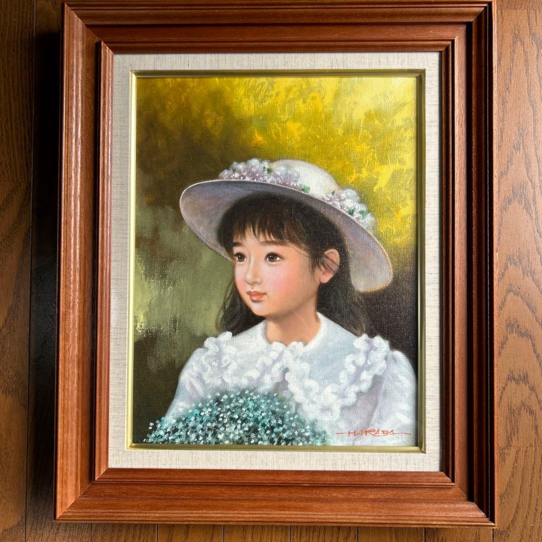 絵画　油彩画　少女　原田優　「帽子の少女」