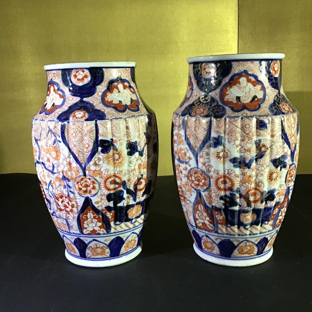 古伊万里色絵花瓶　一対　江戸期保証