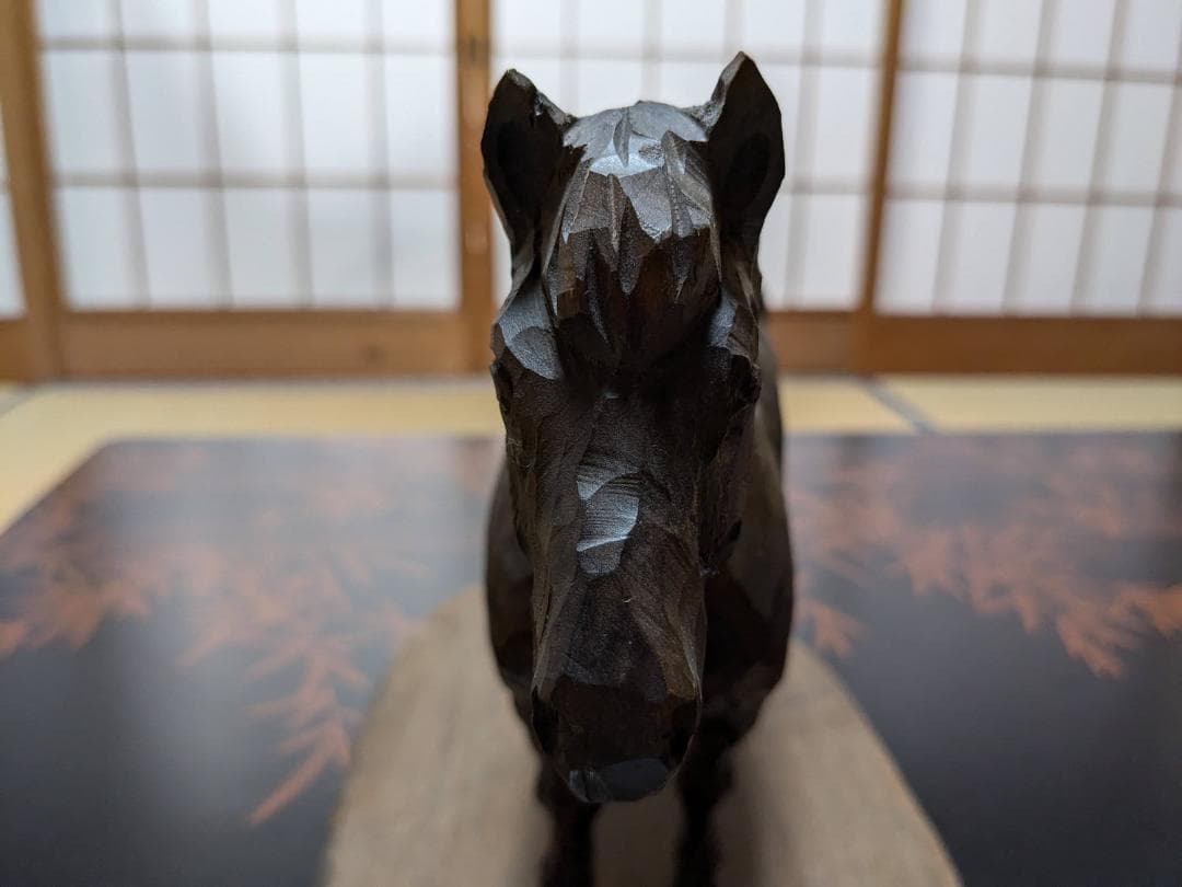ヴィンテージ工芸品　おんたけ彫刻 杉本照岳作 木曽馬 信州木彫りアート