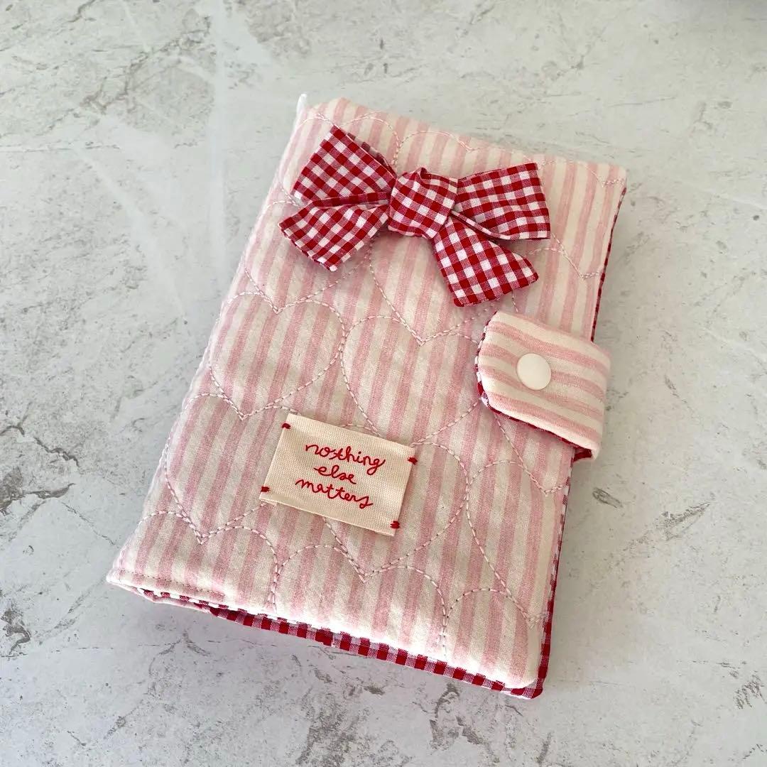 A6バインダー&バインダーカバーセット　韓国　　ハートキルティング リボン