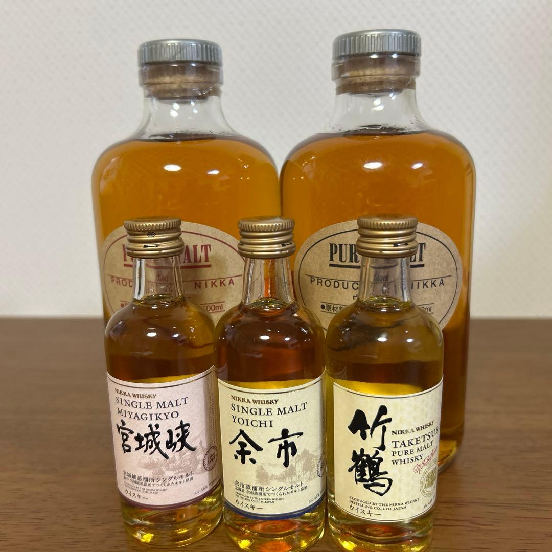 ピュアモルトブラック 、レッドと宮城峡、余市、竹鶴ミニボトルセット