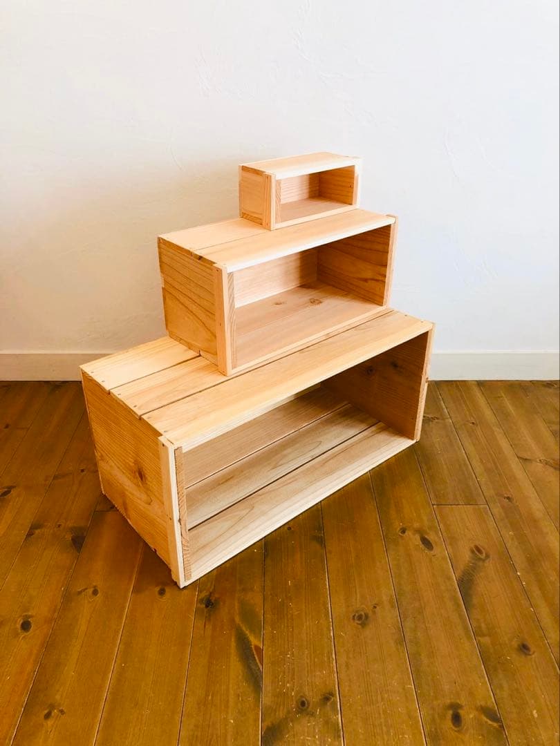 新品 りんご箱 大中小 1セット / シェルフ 小物入れ 収納 ラック 木箱 台