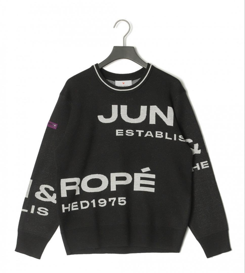 新品タグ付き　JUN & ROPE ロゴプリント セーター　黒　M ゴルフ