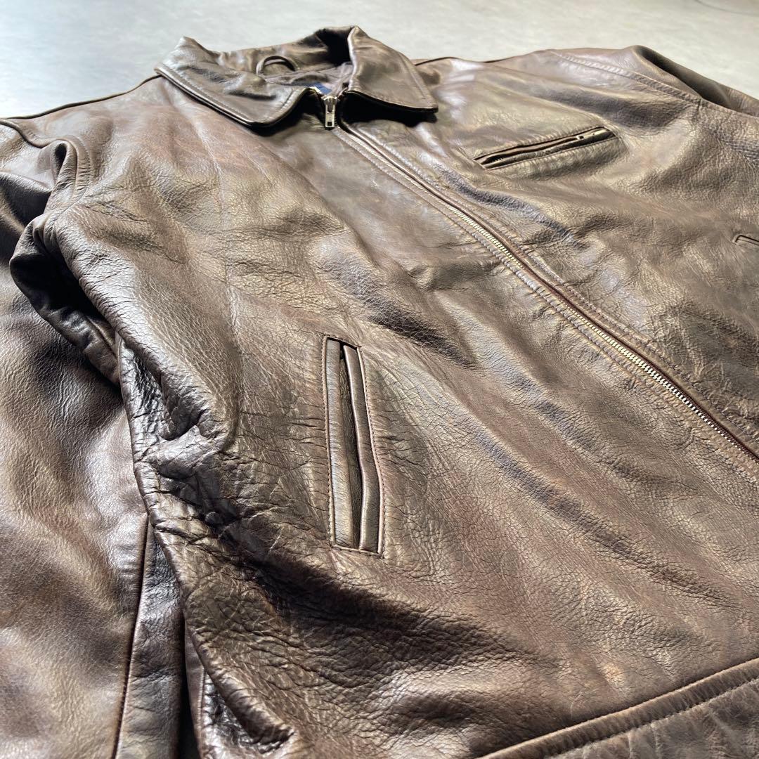 りょう様 リアル レザー シングル ライダース ジャケット XL 本革 茶
