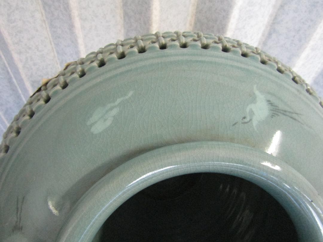 壺　趙京洙作　趙京青磁民俗陶芸（メ501）