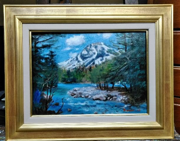 絵画 油絵　焼岳残雪