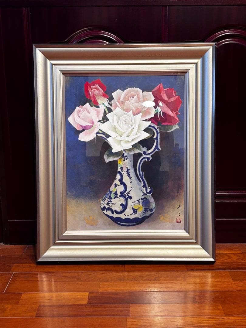 「真作」 小川立夫 薔薇 油彩画 10号