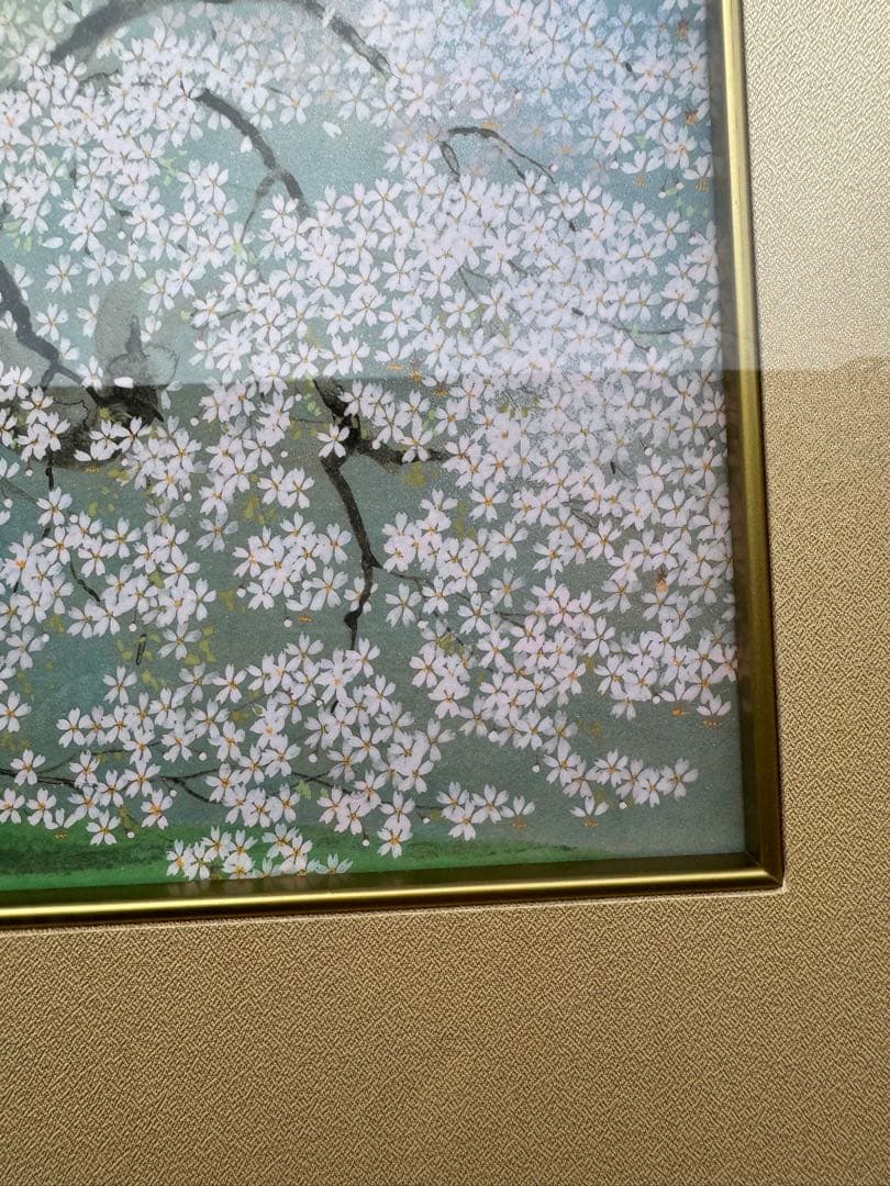 中島千波 千歳桜 落款あり 岩絵具方式複製画 限定 757/1000 額装