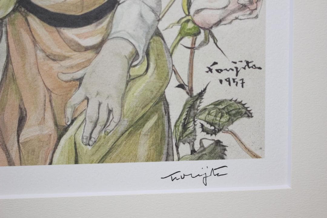 藤田嗣治 エスタンプリトグラフ バラと少女 150部限定